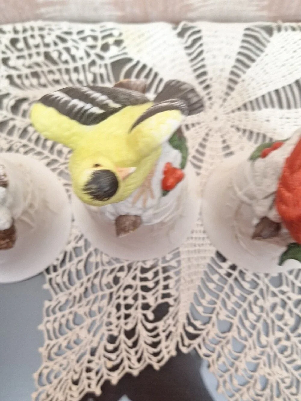 Ceramic Bird Bell Set - Blue, Yellow, Red Decorative Perches